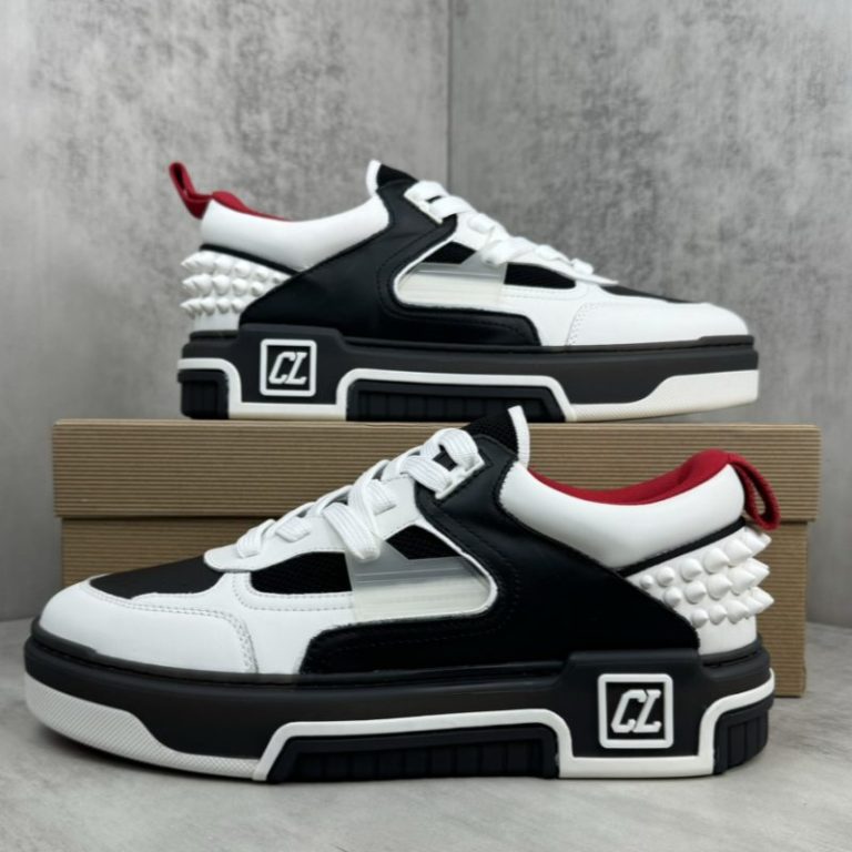 Christian Louboutin Men Women Loubishark leather Black white rivets sneakers SH111 (1)