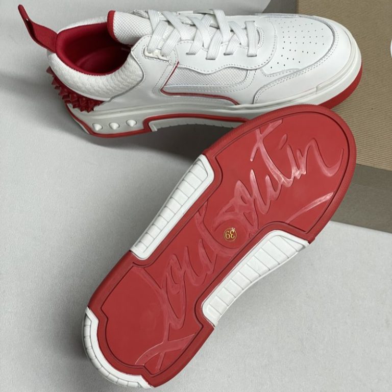 Christian Louboutin Men Women Loubishark leather Red white rivets sneakers SH112 (1)