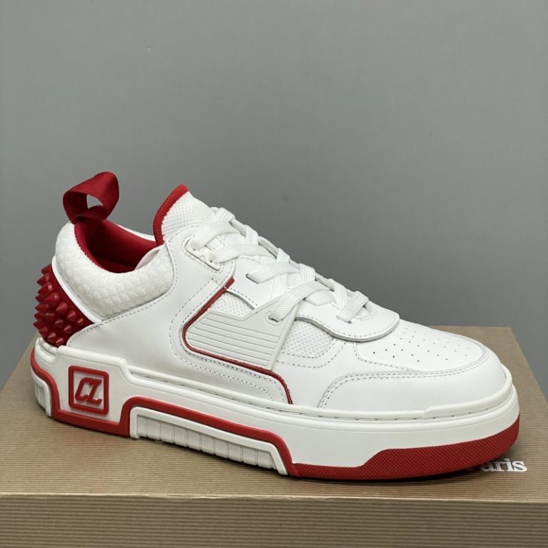 Christian Louboutin Men Women Loubishark leather Red white rivets sneakers SH112 (3)