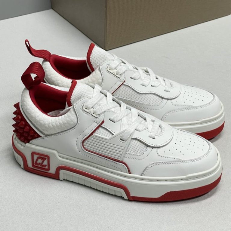 Christian Louboutin Men Women Loubishark leather Red white rivets sneakers SH112 (4)
