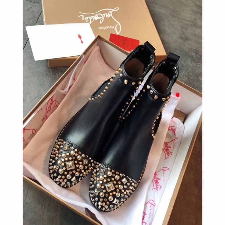 Christian Louboutin top quality Black leather sparkling diamond spikes boots 3