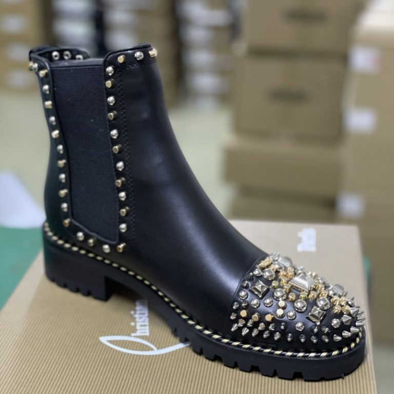 Christian Louboutin top quality Black leather sparkling spikes boots