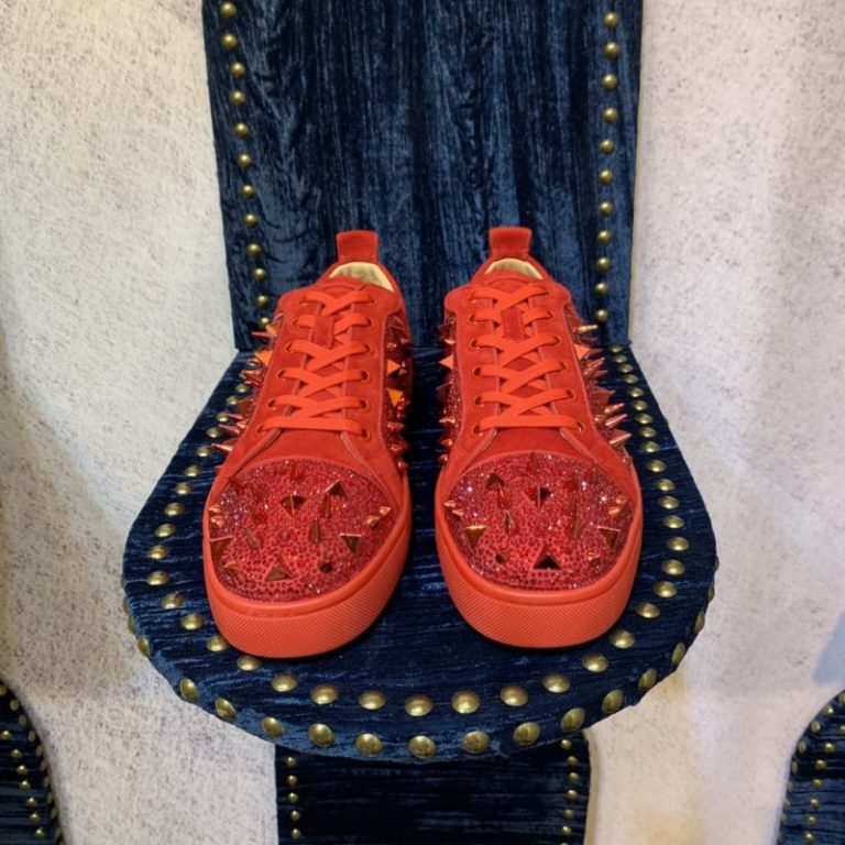 Christian Louboutin top quality red velvet crystal spikes sneakers 4