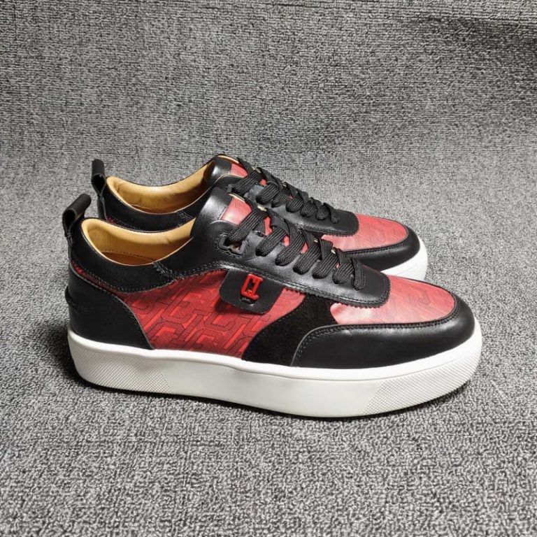 Christian Louboutin top quality suede calf black red contrast sneaker spikes