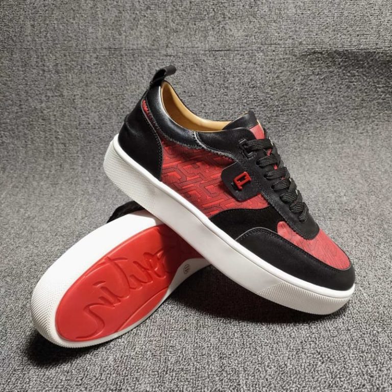 Christian Louboutin top quality suede calf black red contrast sneaker spikes1