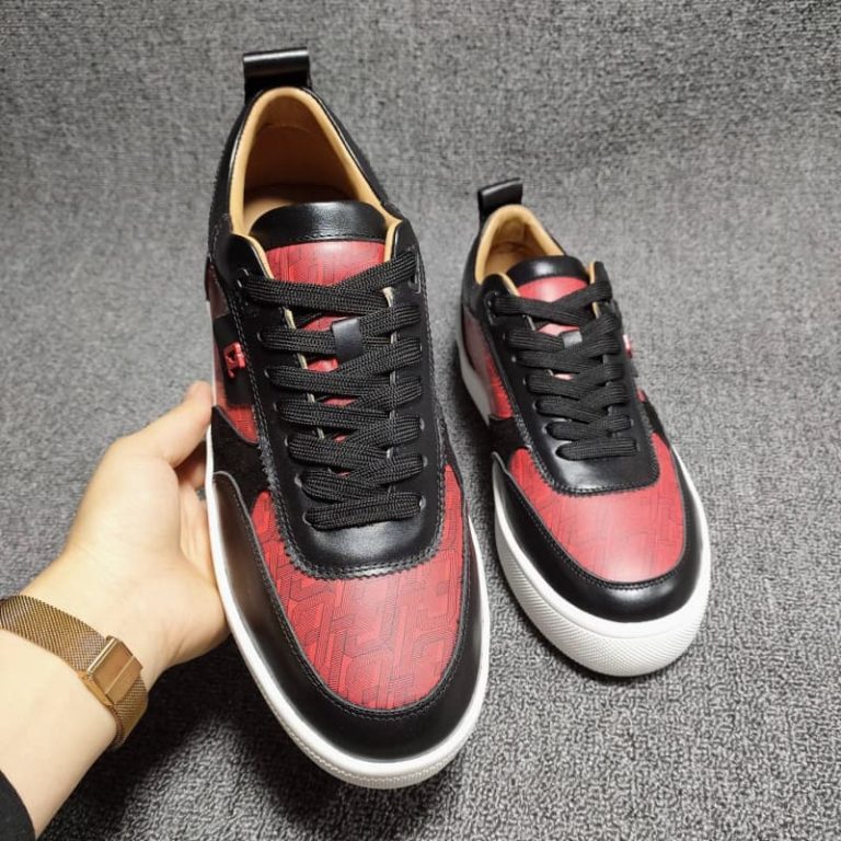 Christian Louboutin top quality suede calf black red contrast sneaker spikes4