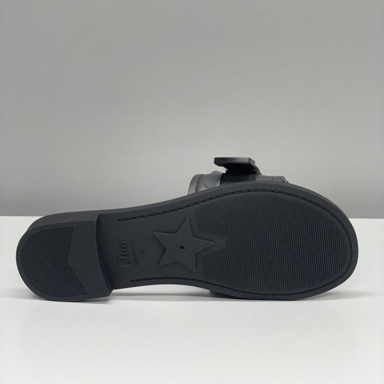 Dior High Quality Dway Pure Black Buckle Letter Velcro Ribbed Flat Slippers 35-43 SH018 (2)