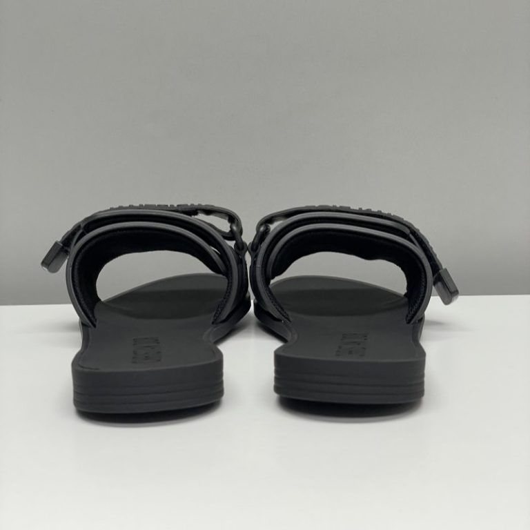 Dior High Quality Dway Pure Black Buckle Letter Velcro Ribbed Flat Slippers 35-43 SH018 (4)