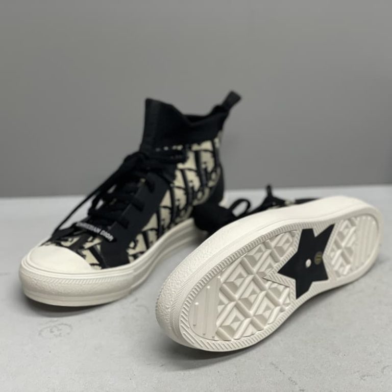 Dior top quality women black and apricot stiching knitted flat waliking sneaker shoes SH012 3