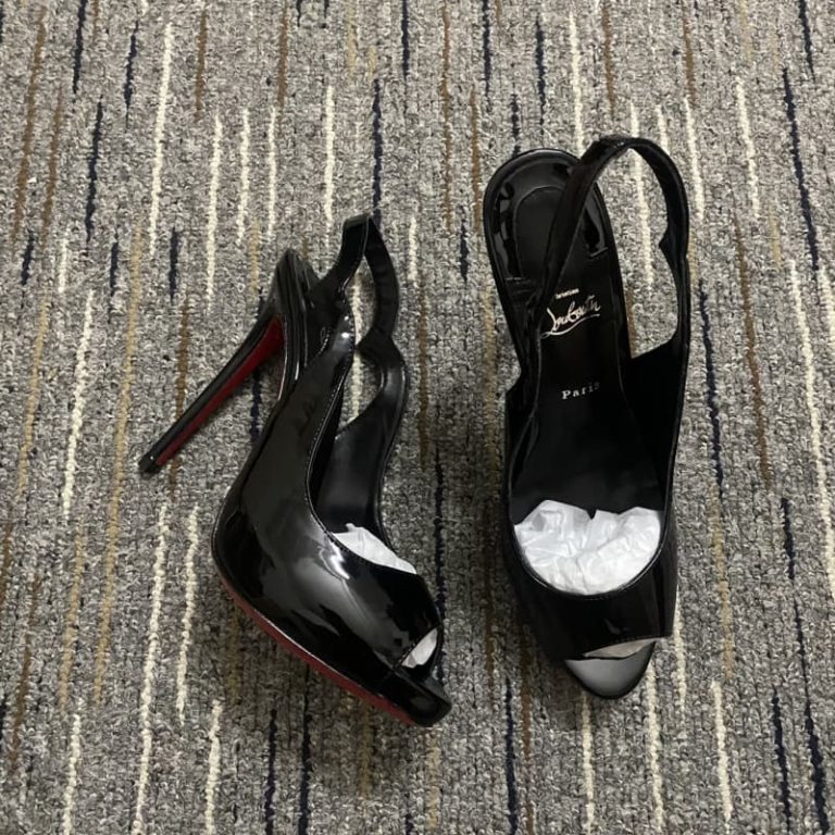 christian louboutin Top quality women Patent calf red sole Hot Chick Sling Alta 12cm 2