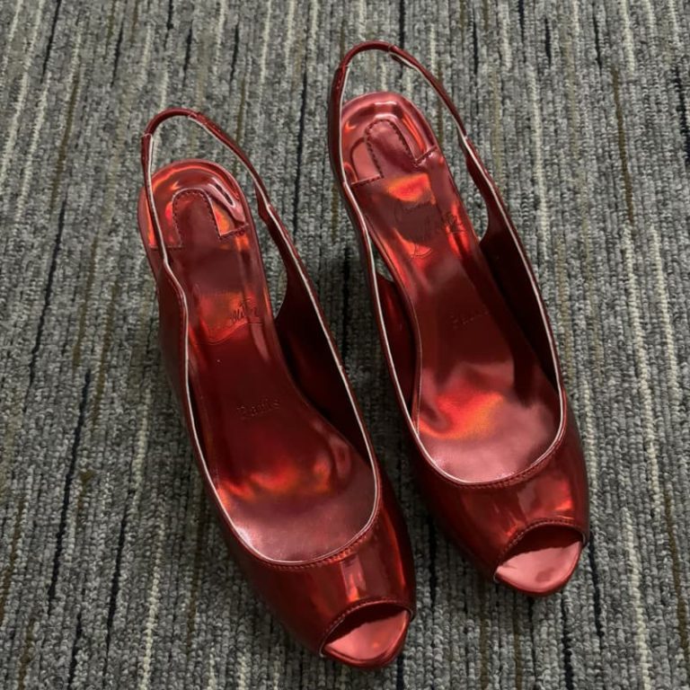 christian louboutin Top quality women Patent calf red sole Hot Chick Sling Alta 12cm 6