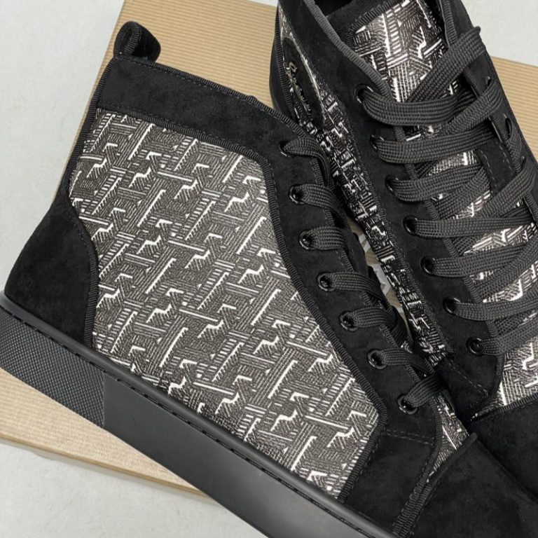 Christian Louboutin High Black Letter Stitching Casual Shoes Leather Men Women SH117 (1)