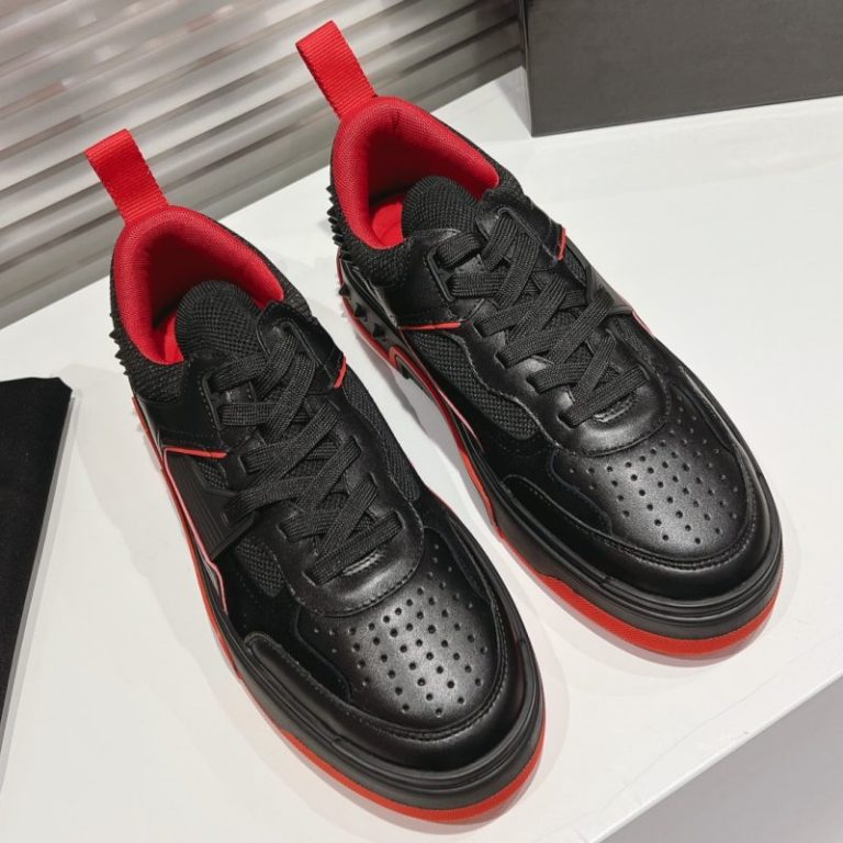 Christian Louboutin Men Women Loubishark leather Red Black rivets sneakers SH113 (1)