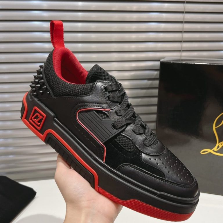 Christian Louboutin Men Women Loubishark leather Red Black rivets sneakers SH113 (4)