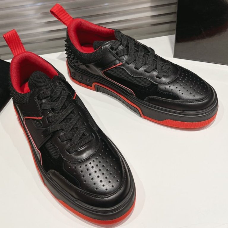 Christian Louboutin Men Women Loubishark leather Red Black rivets sneakers SH113 (5)