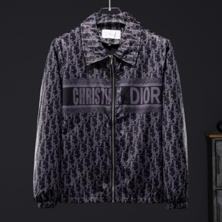 Dior High Quality Men Black Purple Letter Zipper Full Logo Printed Jacket FZ267 (1)