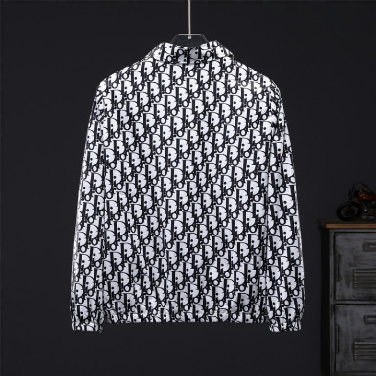 Dior High Quality Men White Black Letter Zipper Full Logo Printed Jacket FZ266 (1)