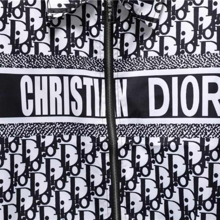 Dior High Quality Men White Black Letter Zipper Full Logo Printed Jacket FZ266 (3)