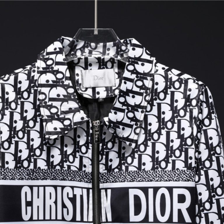 Dior High Quality Men White Black Letter Zipper Full Logo Printed Jacket FZ266 (4)