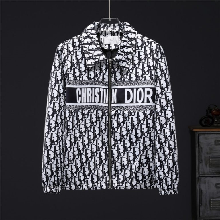 Dior High Quality Men White Black Letter Zipper Full Logo Printed Jacket FZ266 (5)