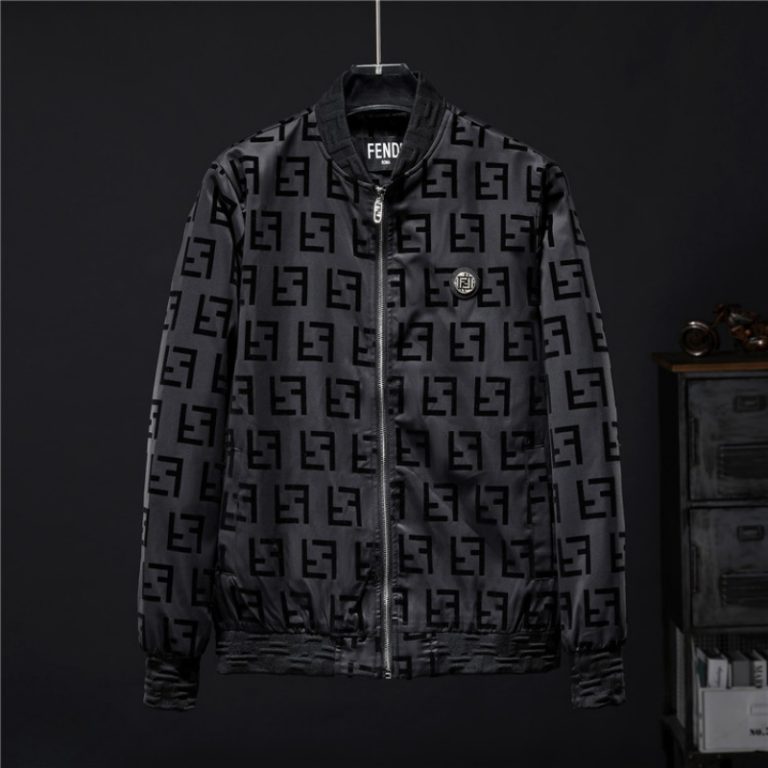 Fendi High Quality Men Black Letter Zipper Full Logo Printed Jacket FZ268 (2)