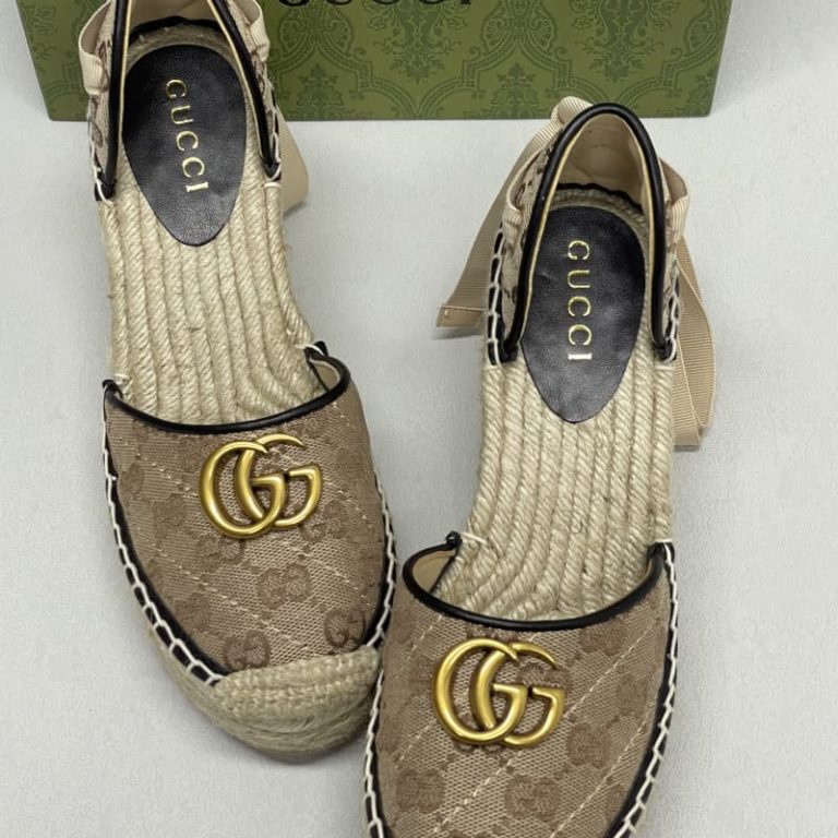 GUCCI Top Quality women linen heeled sandal wedge-2