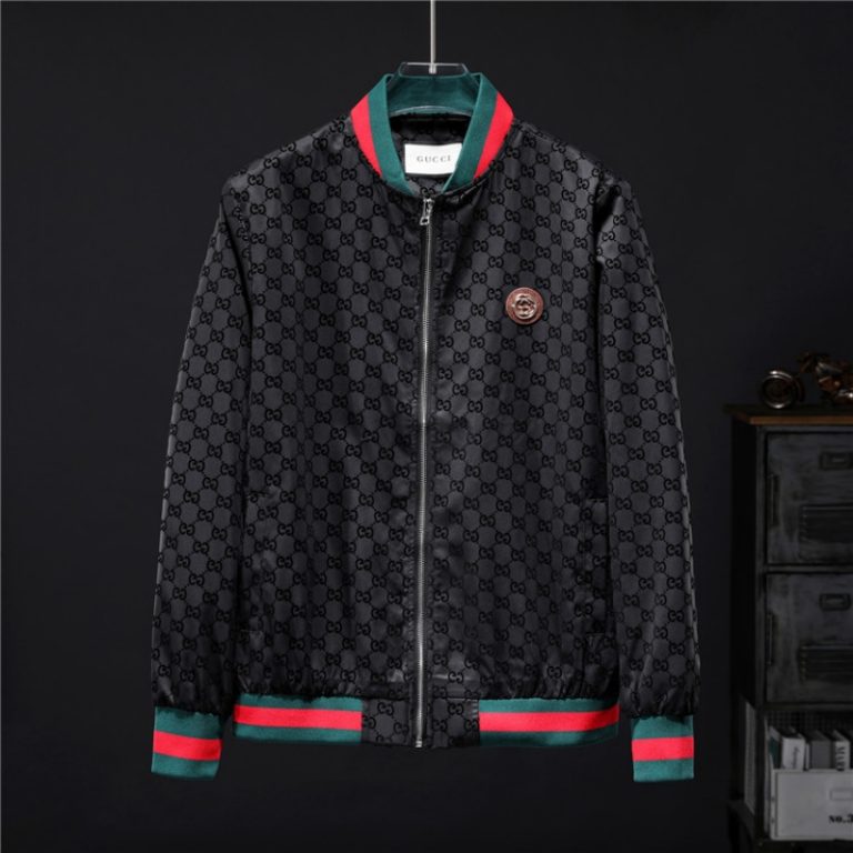 Gucci High Quality Men Black Letter Zipper Full Logo Printed Jacket FZ269 (1)