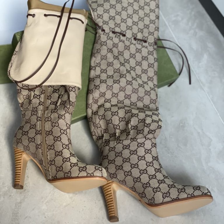 Gucci top quality khaki western cowboy style women's over the knee high heel boots2