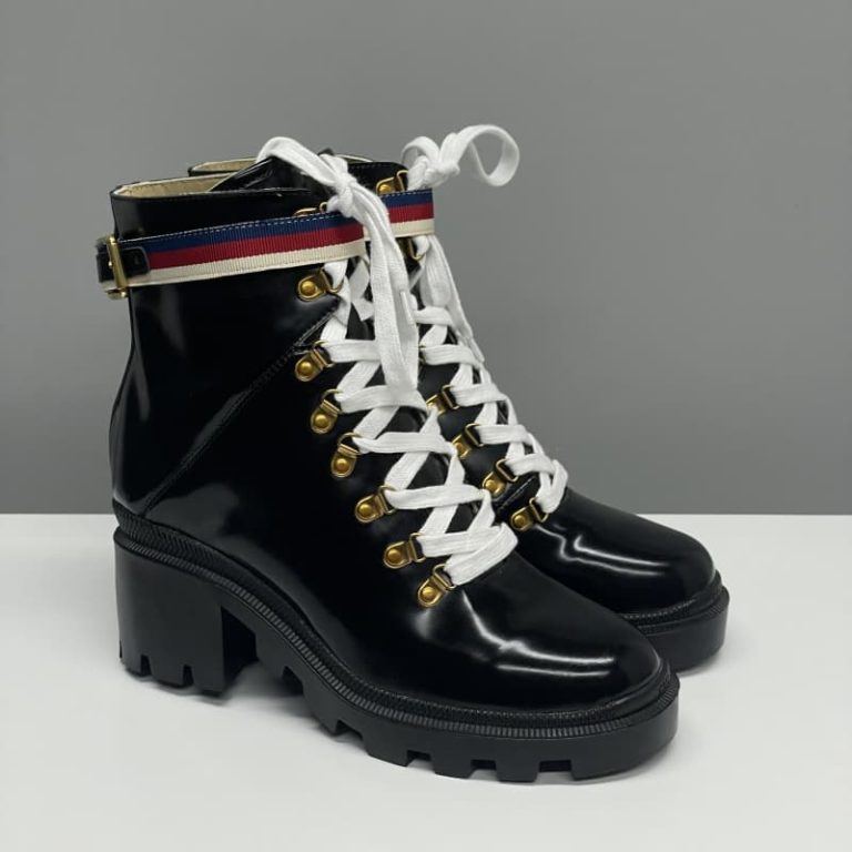 Gucci top quality white patent leather lace-up ankle boots