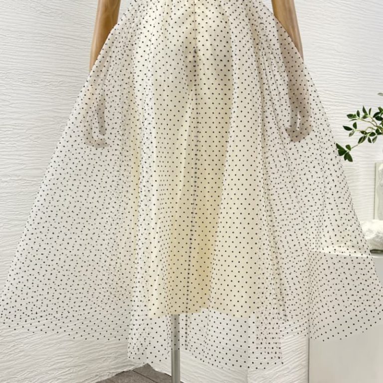 Zimmermann High Quality beige black polka dots sleeveless sling flocking lace patchwork tulle mesh midi dress 100%polyester100%viscose lining-4