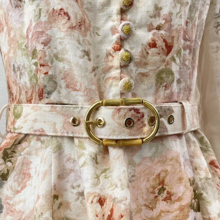 Zimmermann High Quality cream pink rococo flowers print long sleeve mini dress 100%Linen-5