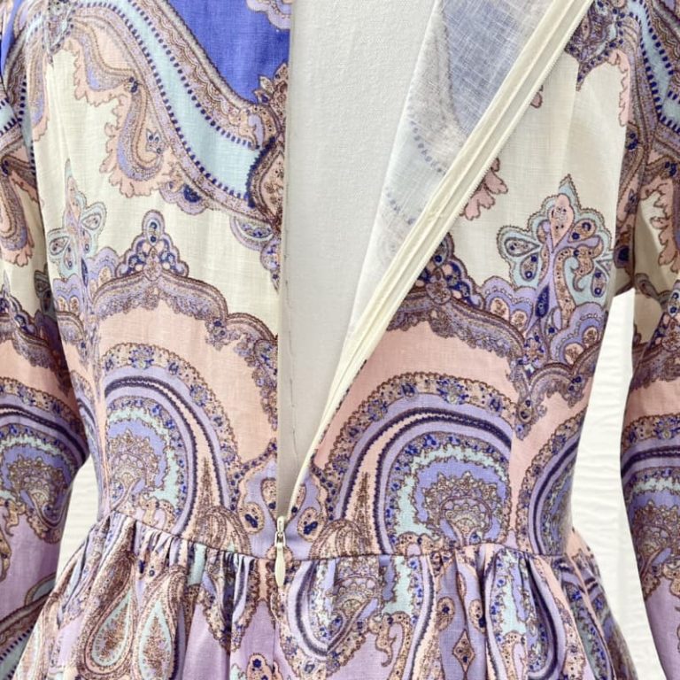 Zimmermann High Quality purple violet paisley print long sleeve pleat mini dress 100%Linen-5