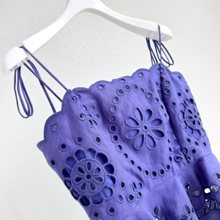 Zimmermann best quality violet purple sleeveless embroidery floral hollow out shell lace blouse tops and shorts 6