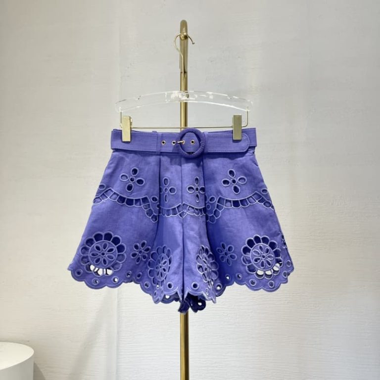 Zimmermann best quality violet purple sleeveless embroidery floral hollow out shell lace blouse tops and shorts set
