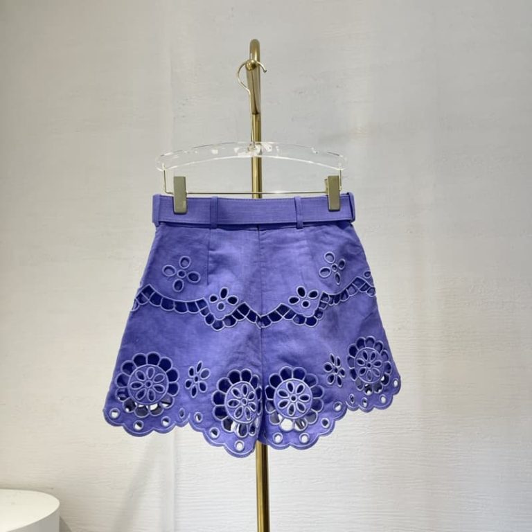 Zimmermann best quality violet purple sleeveless embroidery floral hollow out shell lace blouse tops and shorts set1