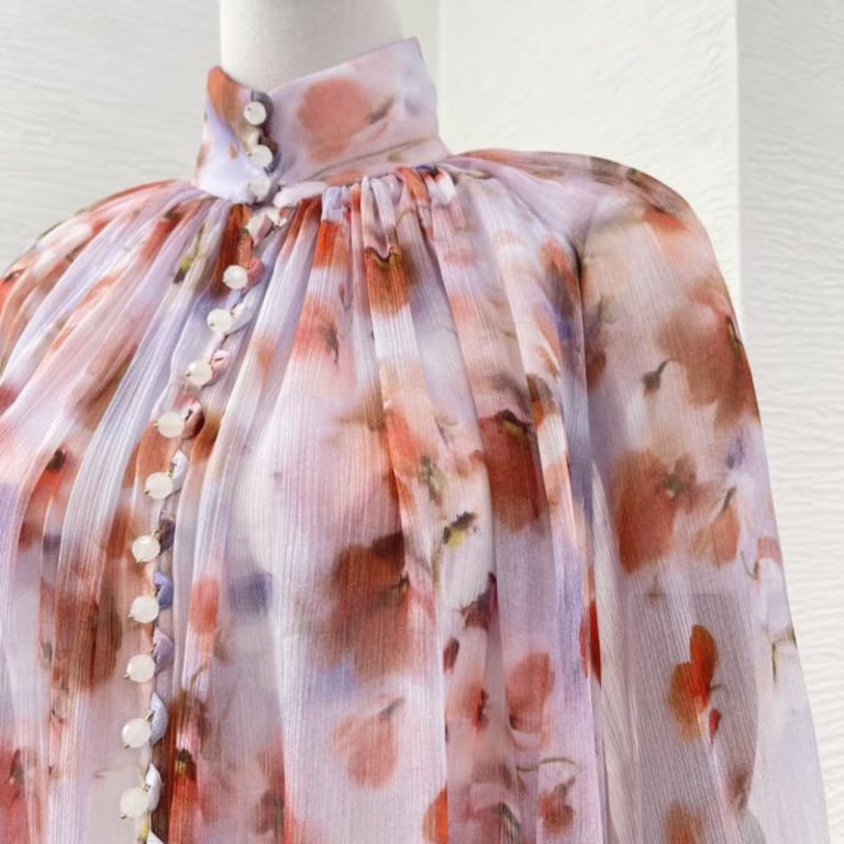 Zimmermann best quality viscose red floral print long sleeve stand collar blouse and shorts set11