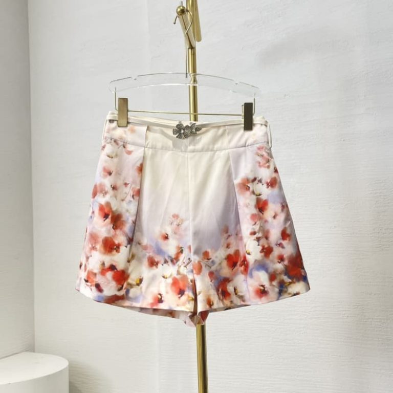 Zimmermann best quality viscose red floral print long sleeve stand collar blouse and shorts set7