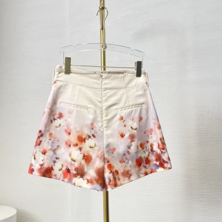 Zimmermann best quality viscose red floral print long sleeve stand collar blouse and shorts set8