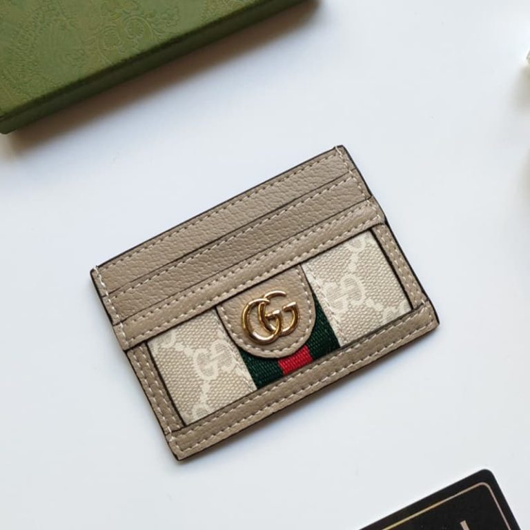 GUCCI Men Women Small Card Case Iconic pattern and striped webbing Double G logo on front-3