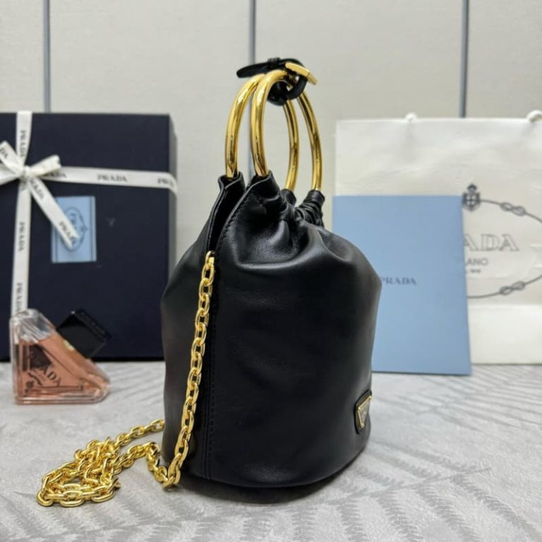 Prada high quality Black Nappa Leather Mini Bucket Bag-3