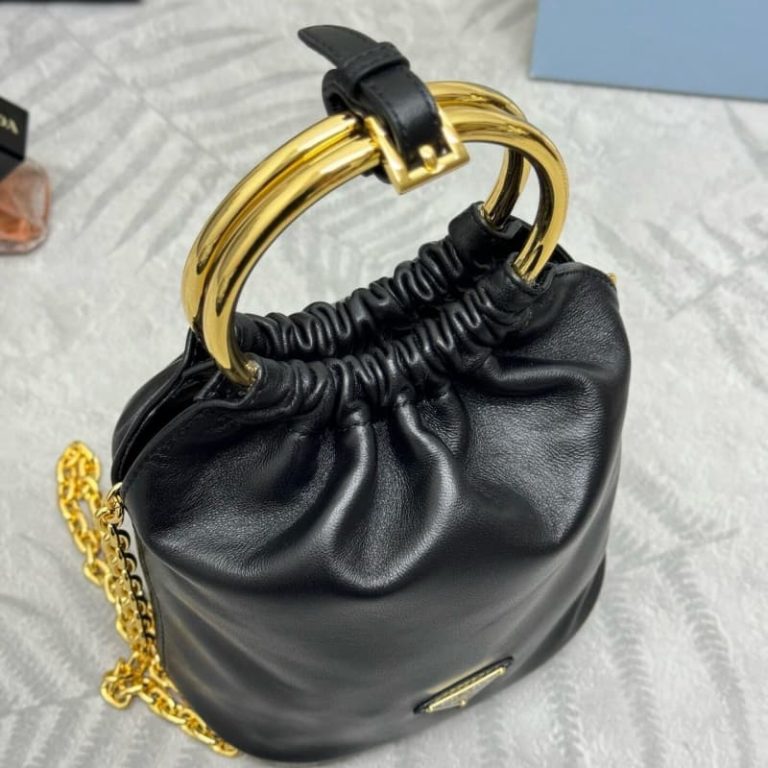 Prada high quality Black Nappa Leather Mini Bucket Bag-5