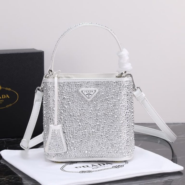High quality Prada crystal bucket bag Women shoulder bag Crystal decoration Front iconic logo pattern-1