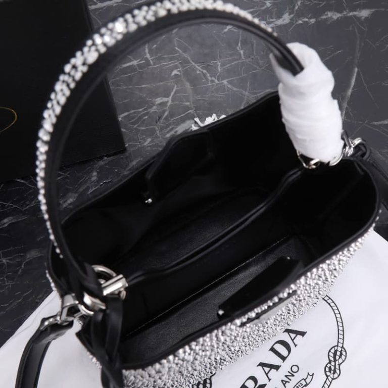 High quality Prada crystal bucket bag Women shoulder bag Crystal decoration Front iconic logo pattern-10
