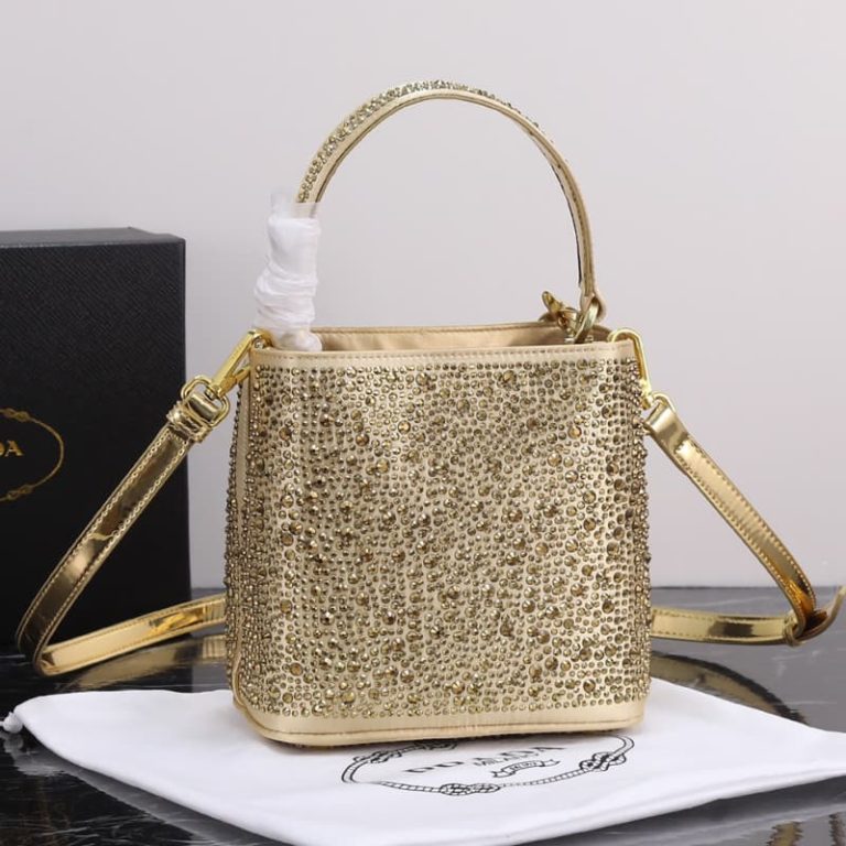 High quality Prada crystal bucket bag Women shoulder bag Crystal decoration Front iconic logo pattern-2
