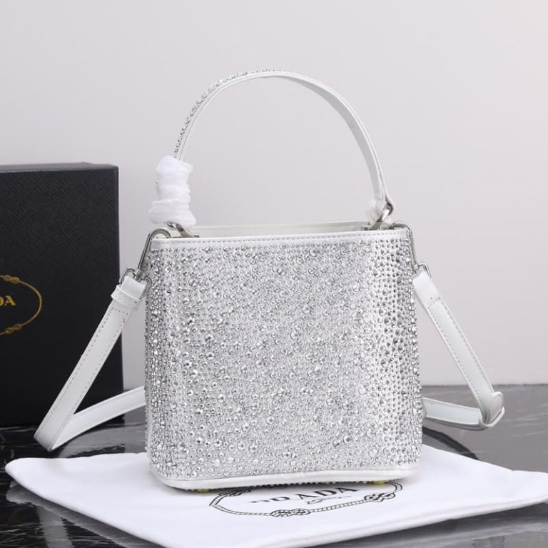 High quality Prada crystal bucket bag Women shoulder bag Crystal decoration Front iconic logo pattern-2
