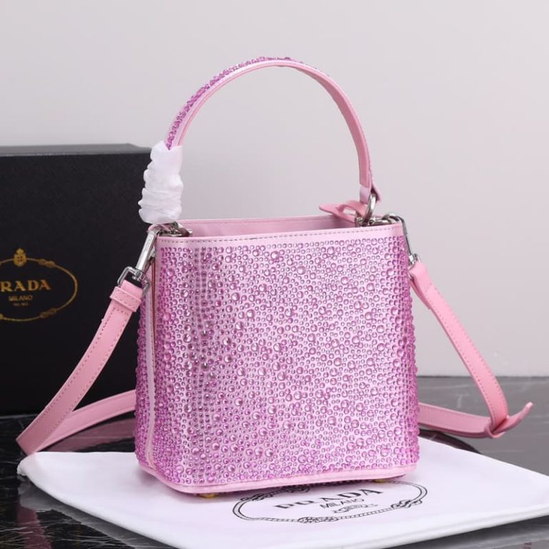 High quality Prada crystal bucket bag Women shoulder bag Crystal decoration Front iconic logo pattern-4