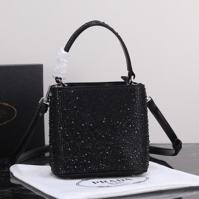 High quality Prada crystal bucket bag Women shoulder bag Crystal decoration Front iconic logo pattern-4