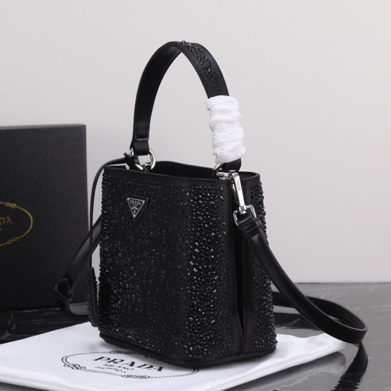 High quality Prada crystal bucket bag Women shoulder bag Crystal decoration Front iconic logo pattern-5