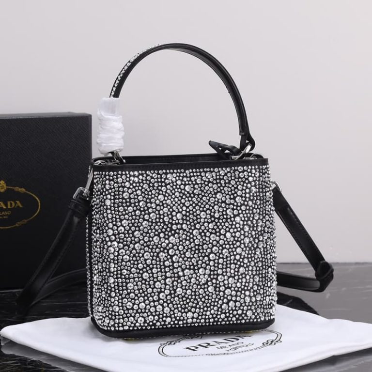 High quality Prada crystal bucket bag Women shoulder bag Crystal decoration Front iconic logo pattern-6