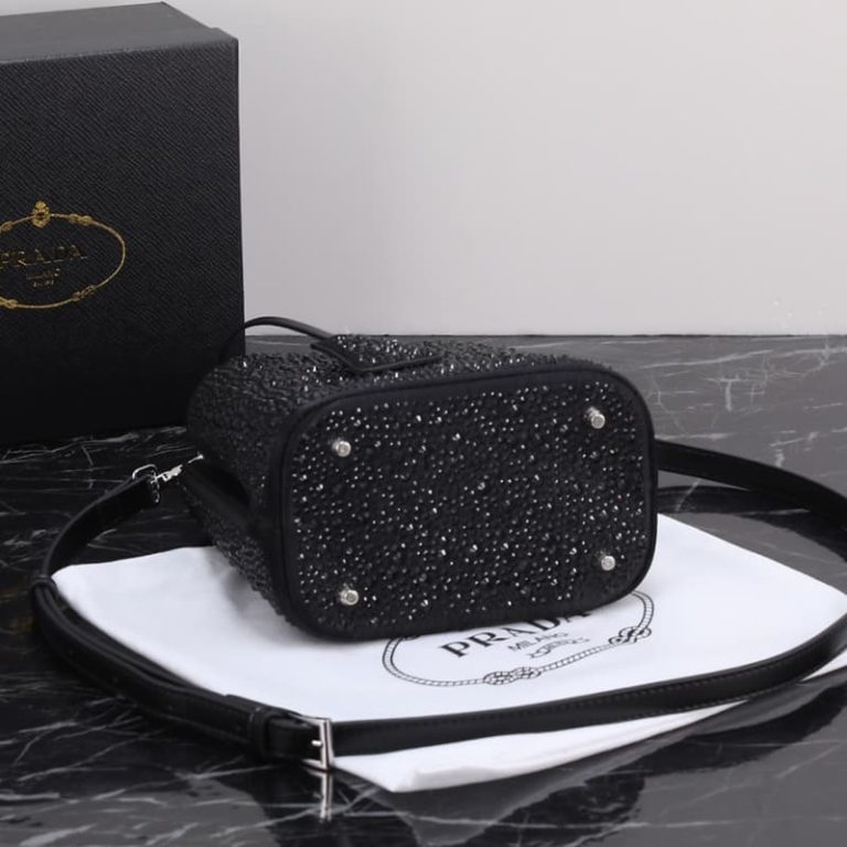 High quality Prada crystal bucket bag Women shoulder bag Crystal decoration Front iconic logo pattern-6